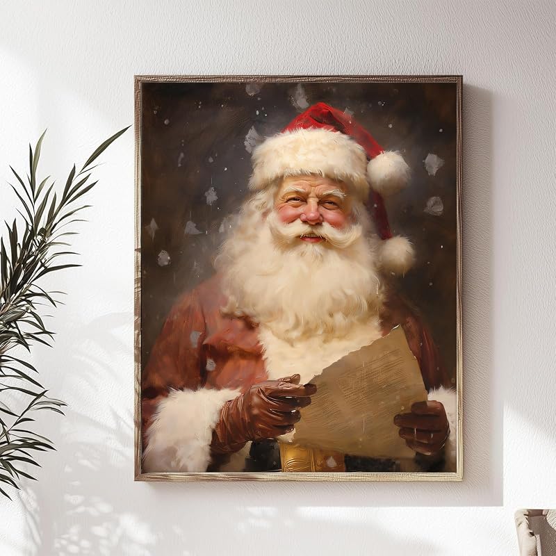 Santa Reading Book Vintage Christmas Wall Art 8x10in - Unframed Canvas Poster, Variation: Santa Claus+10"L x 8"W