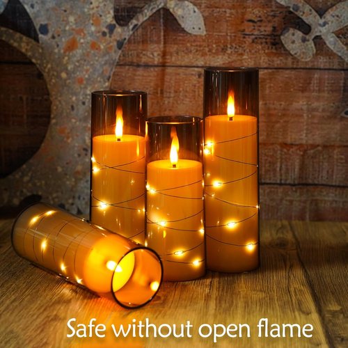Eebuss Flameless Candles - Battery Operated LED Pillar with Timer & Remote Control | Set of 7 Grey