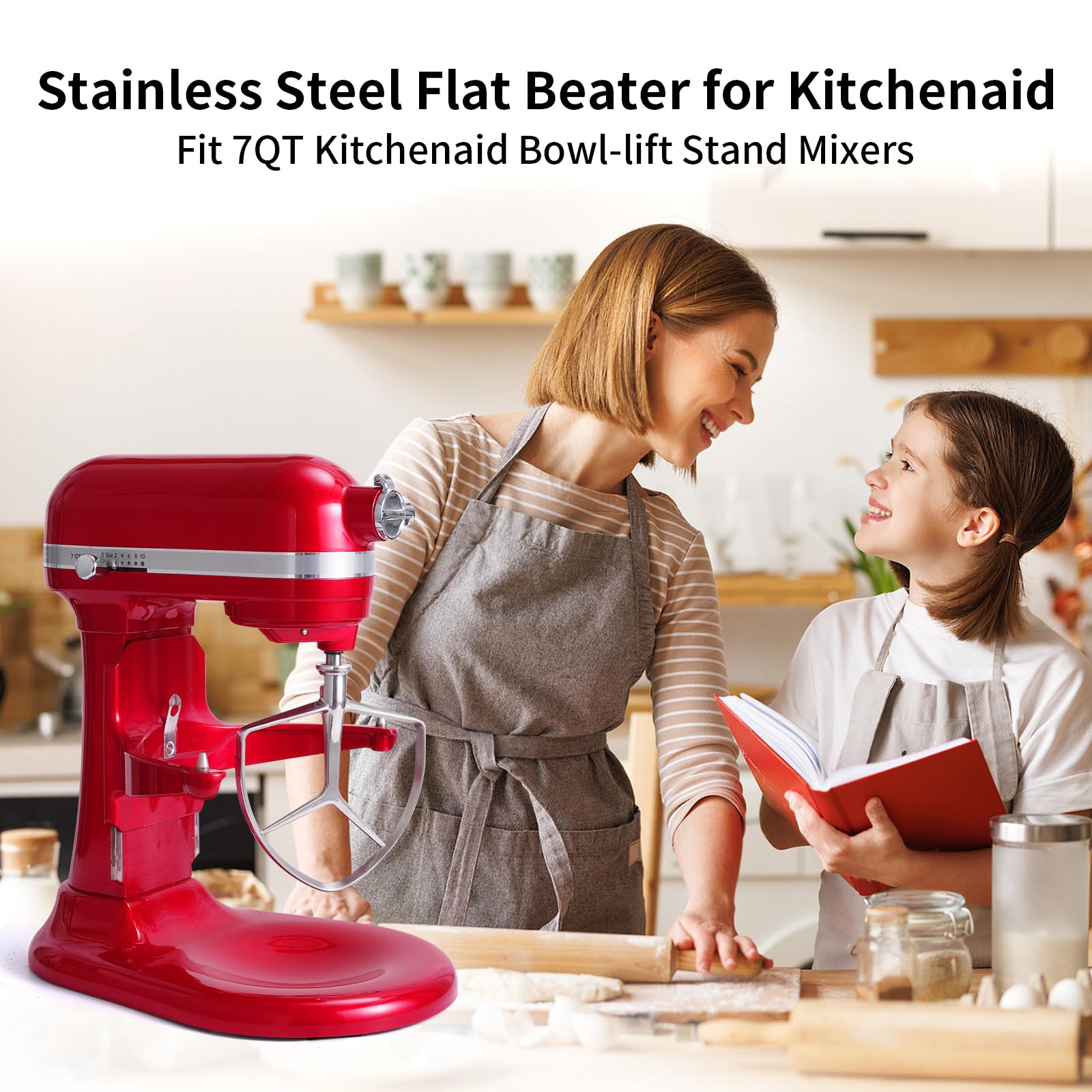 Stainless Steel Flat Beater for KitchenAid 7QT Bowl-Lift Stand Mixers, Food Grade Replacement Attachment, Dishwasher Safe