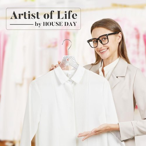 HOUSE DAY Clear Plastic Hangers - Durable 12 Pack Crystal Dress Hangers for Women | 16.7'' Versatile Design with 360° Swivel Hook