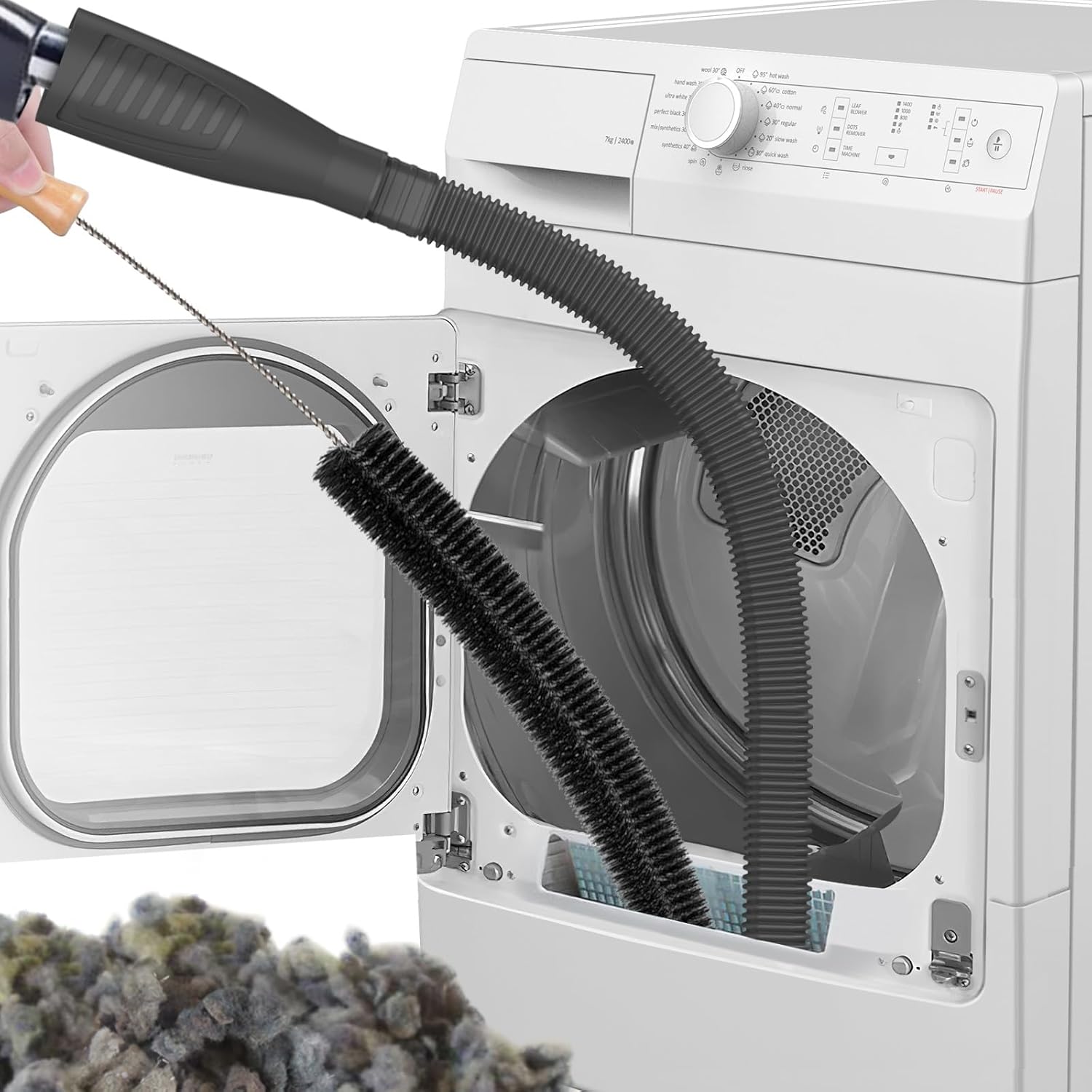 Sealegend Dryer Vent Cleaner Kit - 2 Flexible Lint Brushes & Vacuum Hose Attachments | Black