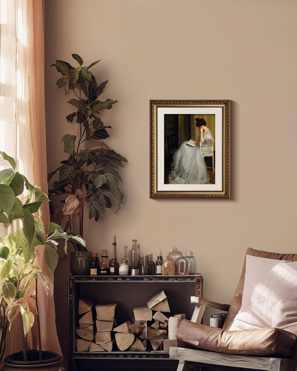 VIYYIEA Gold Framed Canvas Print - Vintage Women Reading Wall Art for Living Room & Bedroom | 13x16in