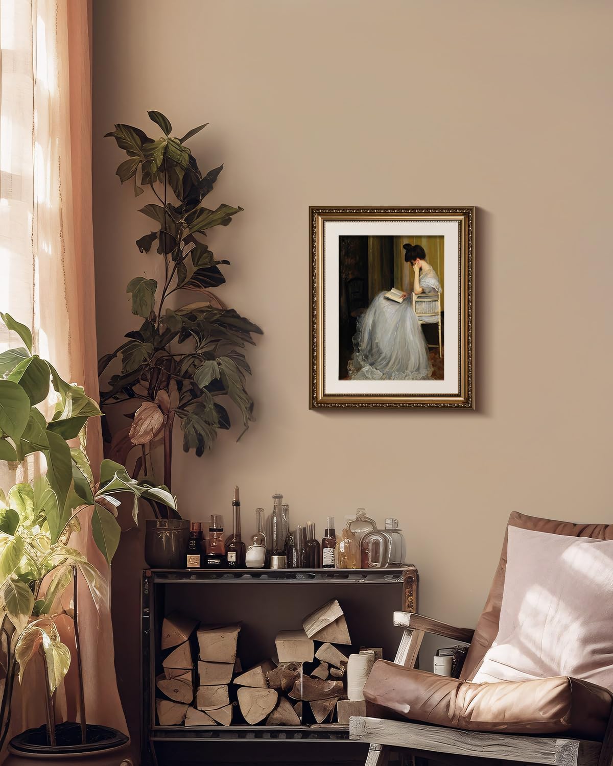 VIYYIEA Gold Framed Canvas Print - Vintage Women Reading Wall Art for Living Room & Bedroom | 13x16in