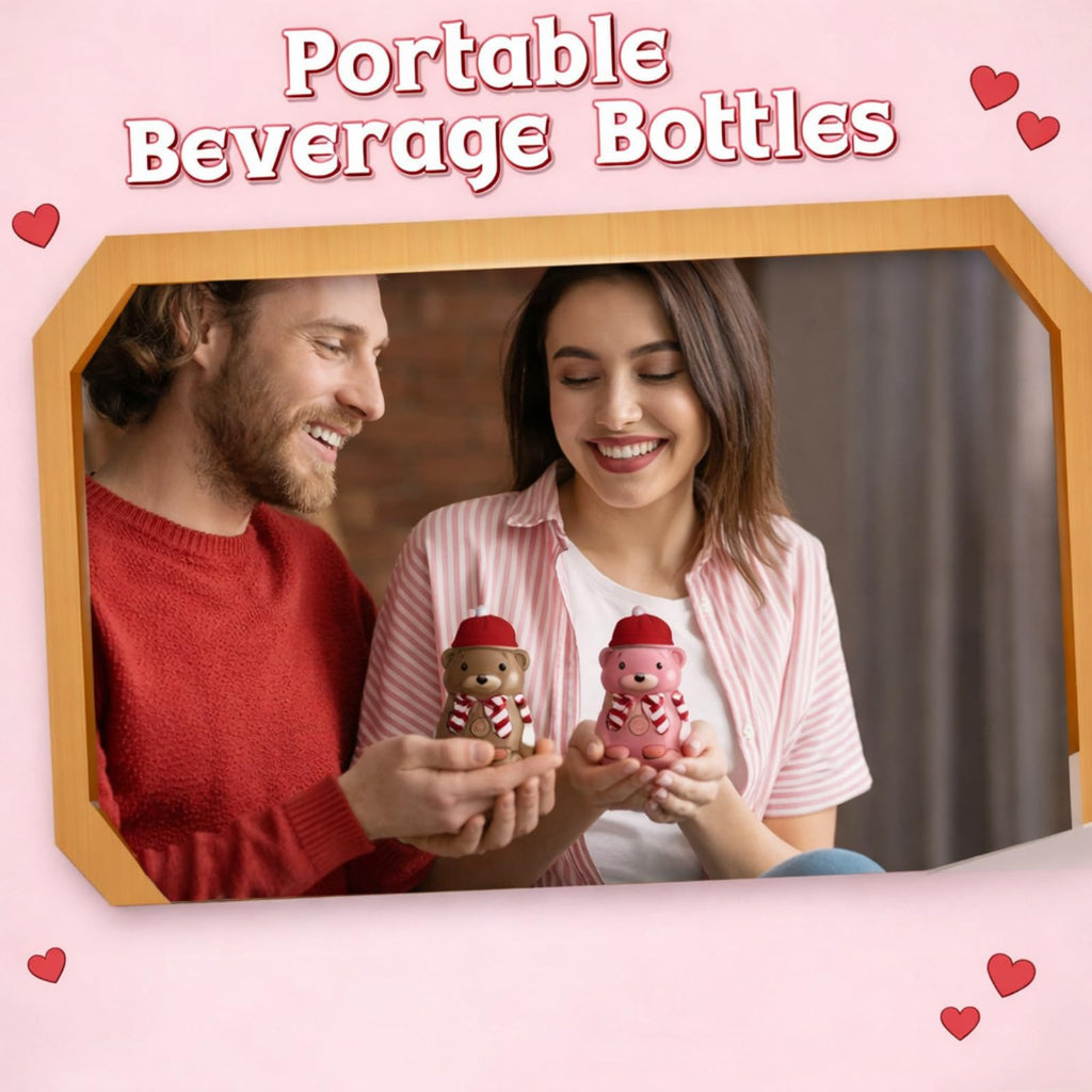Baderke 15 Set Valentine Bear Plastic Bottles with Straws Set Including 17 oz Cute Teddy Bear Cups Reusable Drink Cup Empty Bottles Straws and Caps for Valentine Party Milk Juicing Drinking