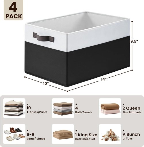 Criusia Large Storage Bins - 4 Pack Collapsible Fabric Baskets for Closet & Laundry Organization