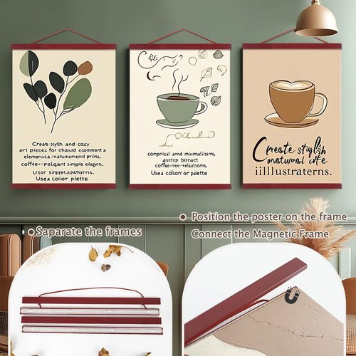 Artmag Magnetic Poster Hanger Frame - 2 Pack Light Wood Dowel for 20x28, 20x30, 20x26 Canvas Prints | Mahogany Finish