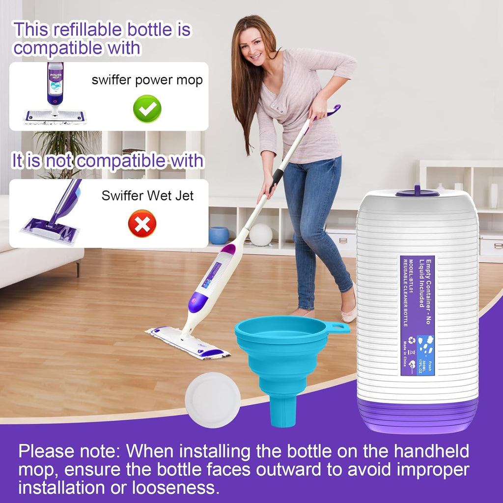Skiennix Refillable Bottle for Swiffer Power Mop - 500ML Leak-Proof Solution Container with Funnel