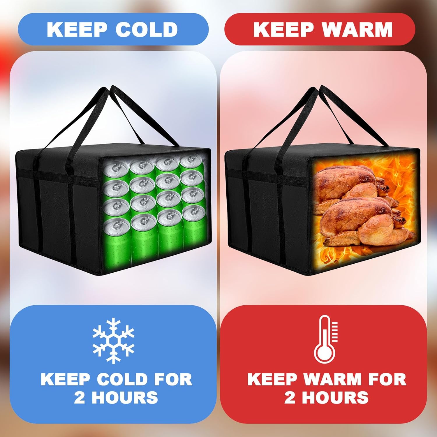 Maxcheck Insulated Pizza Delivery Bag - 20" x 20" x 14" | Reusable Cooler for Hot Food Delivery (Black)
