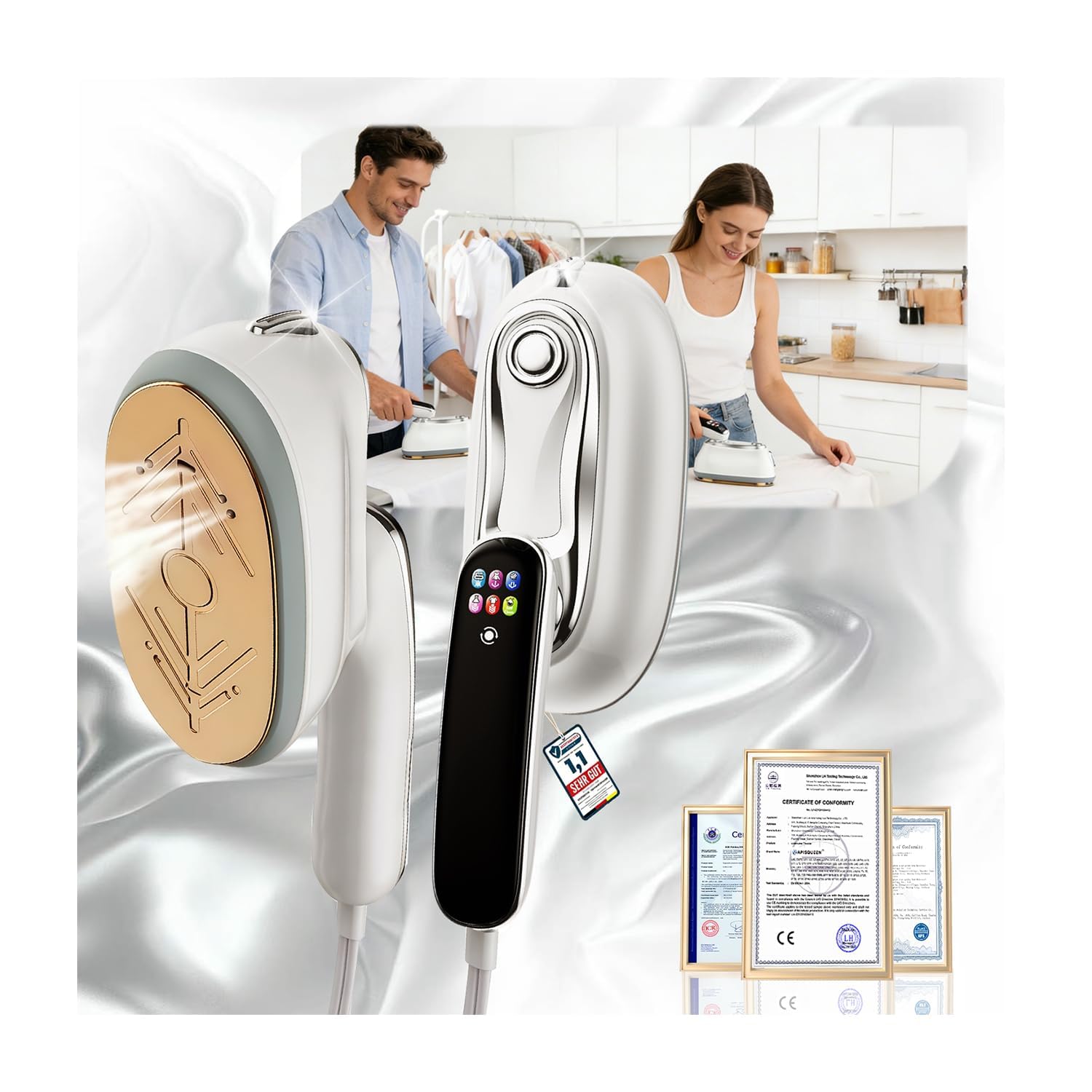 Kenbiref Travel Steamer for Clothes – 2026 Upgrade #1! 1300W Power 【160mL Tank & 10s Heat-Up】, 110-240V, 180° Rotating Handle, 6 Modes Ultra-Slim LCD Display – Perfect for Home & World Travel.