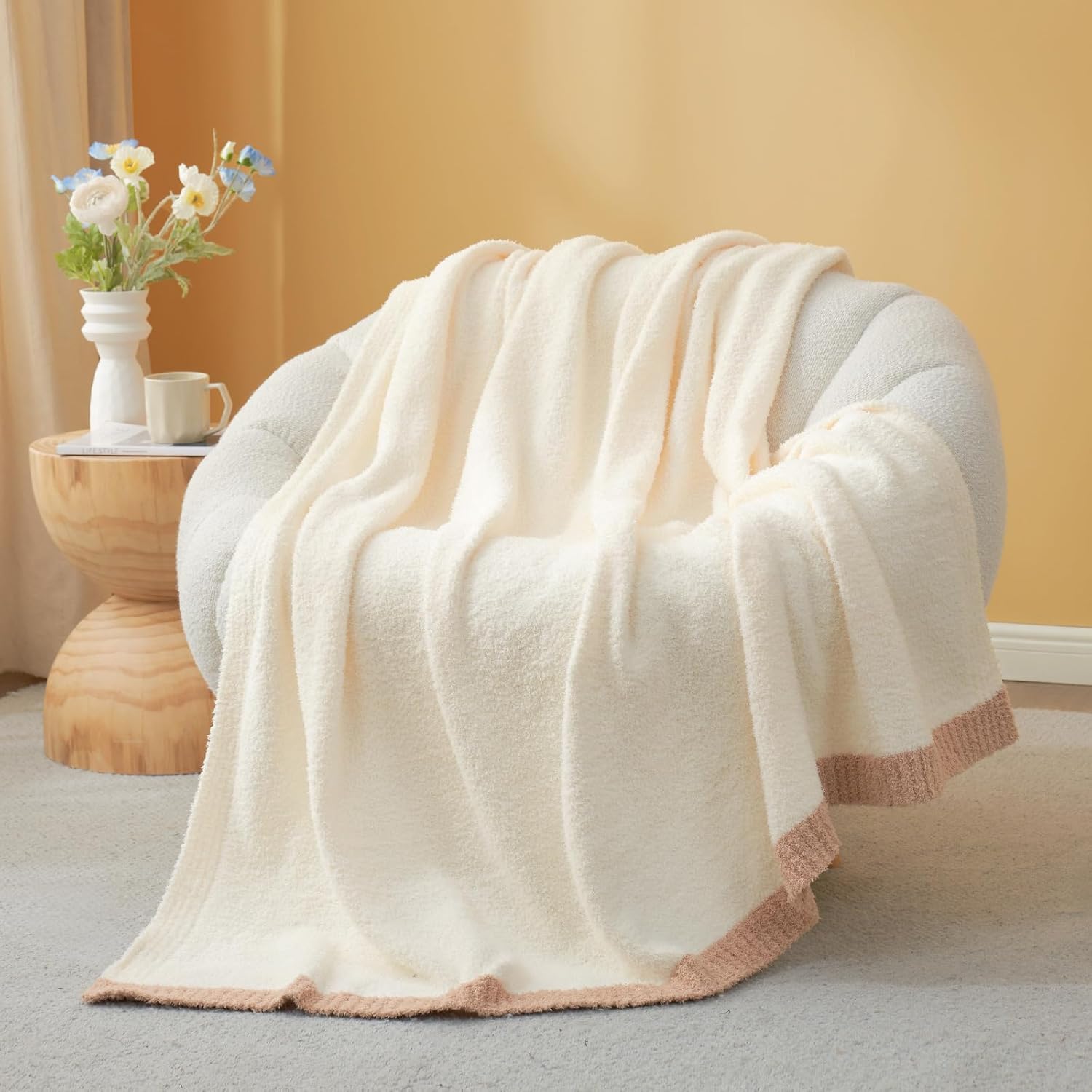 Snuggle Sac Ultra Soft Throw Blanket - Reversible Cream Microfiber | Cozy 50x60 Inches for Couch & Bed