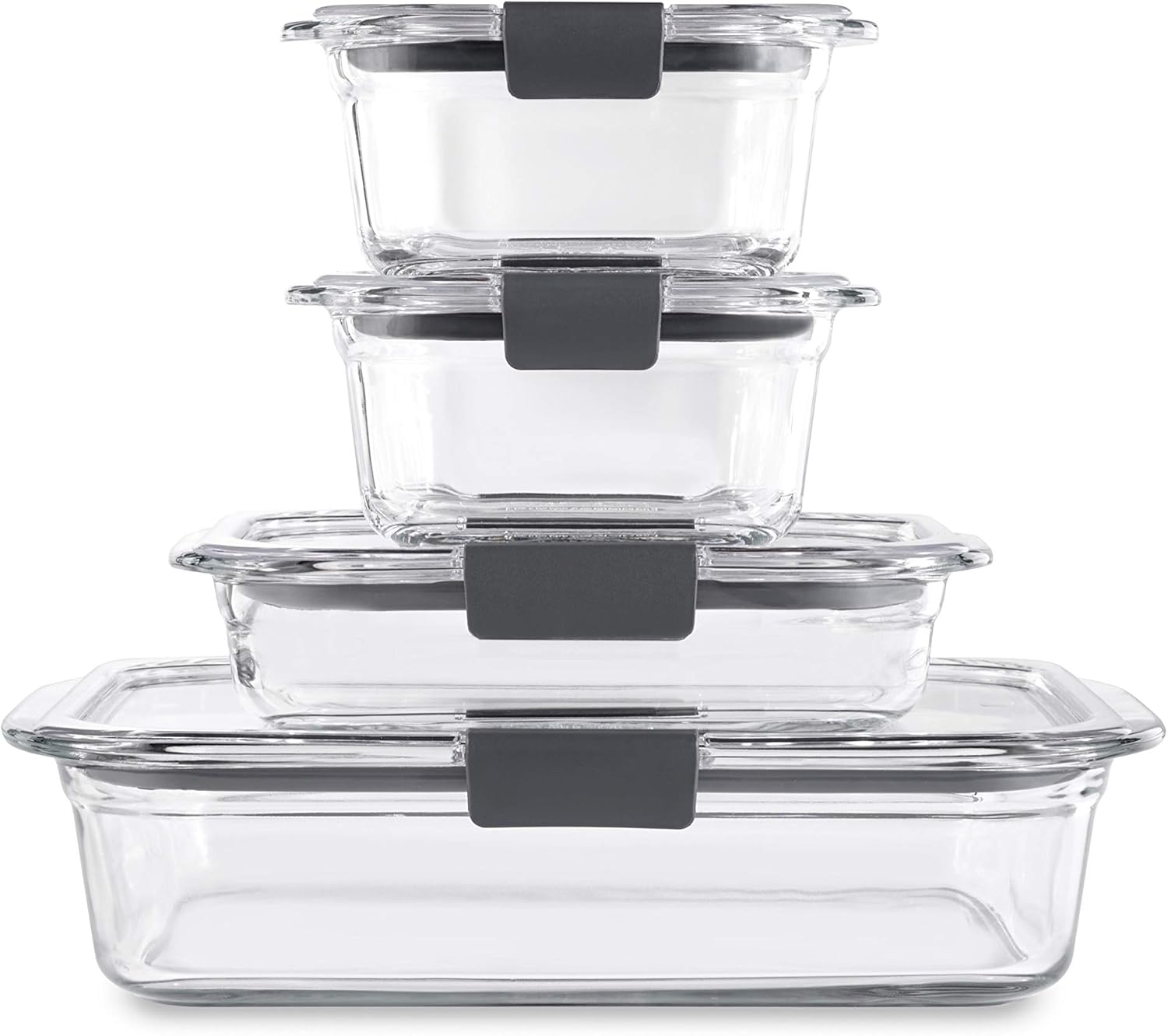 Rubbermaid Brilliance Glass Storage Containers - Set of 4 with Lids | Clear, Durable & Versatile