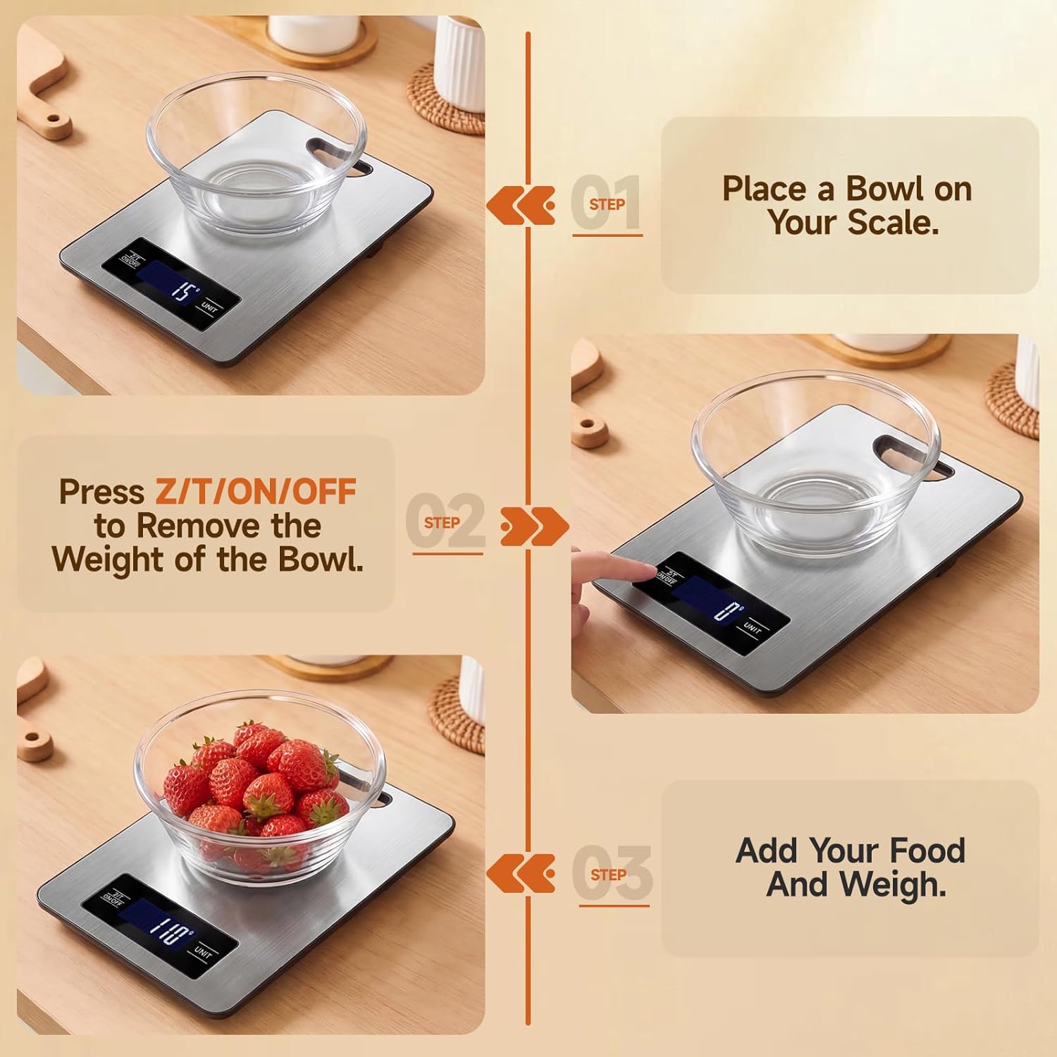 Skiennix Digital Food Scale - High Precision 11lb Kitchen Scale with Hang Loop | Stainless Steel Design