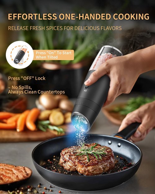 CIRCLE JOY Electric Salt and Pepper Grinder Set - Rechargeable, Adjustable Coarseness, LED Light, Easy Refill