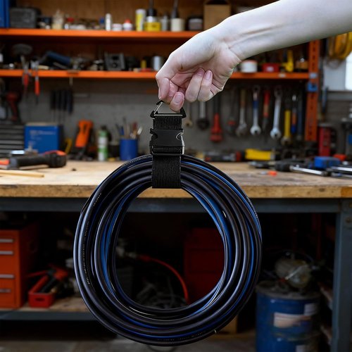 Heavy Duty Extension Cord Holder | 17-Inch Adjustable Storage Straps with Triangle Clips - 8 Pack for Garage Organization