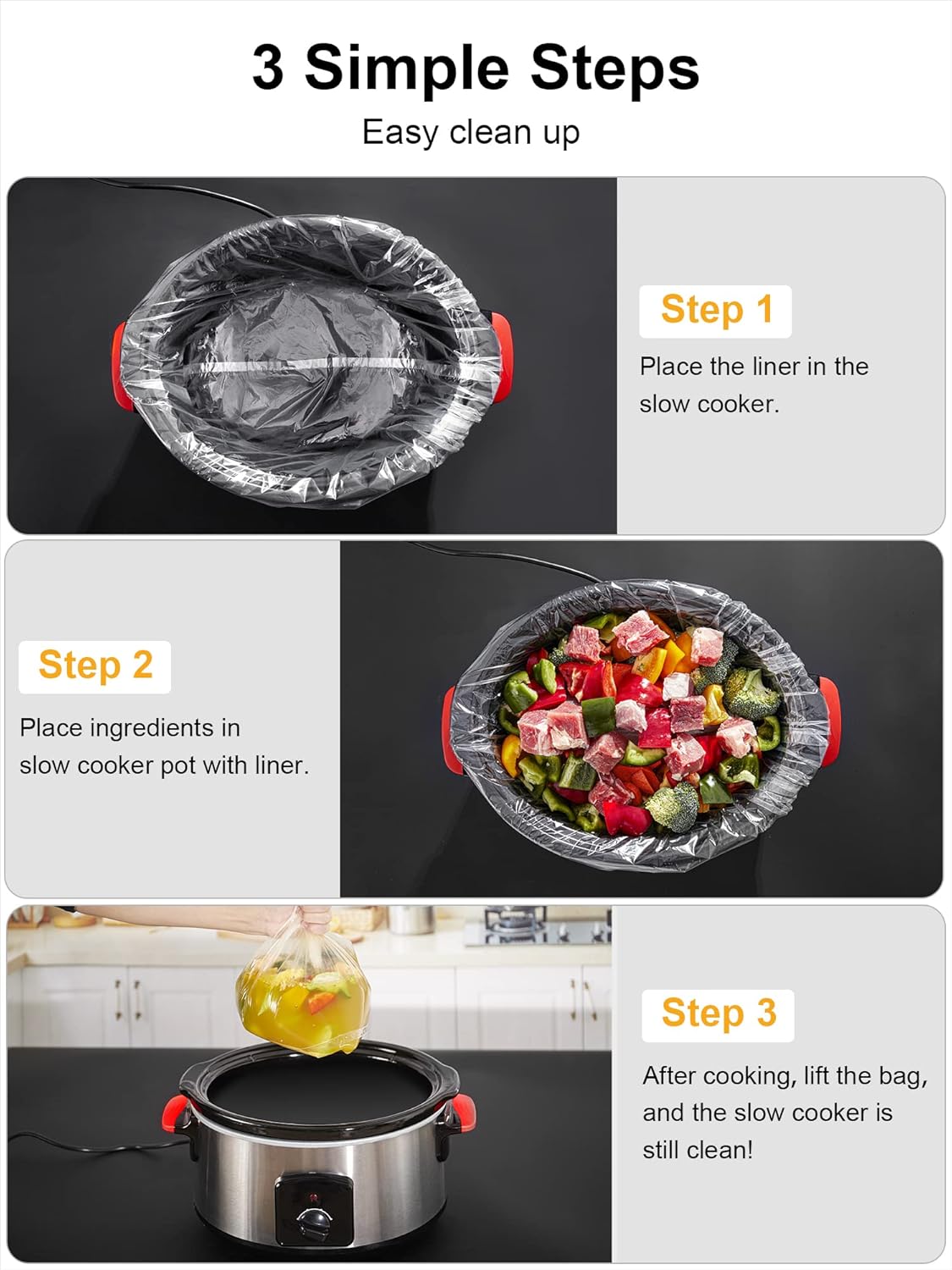 SMARTAKE Slow Cooker Liners - Large 13"x21" Disposable Bags for 3QT to 8QT Cookers | 60 Count