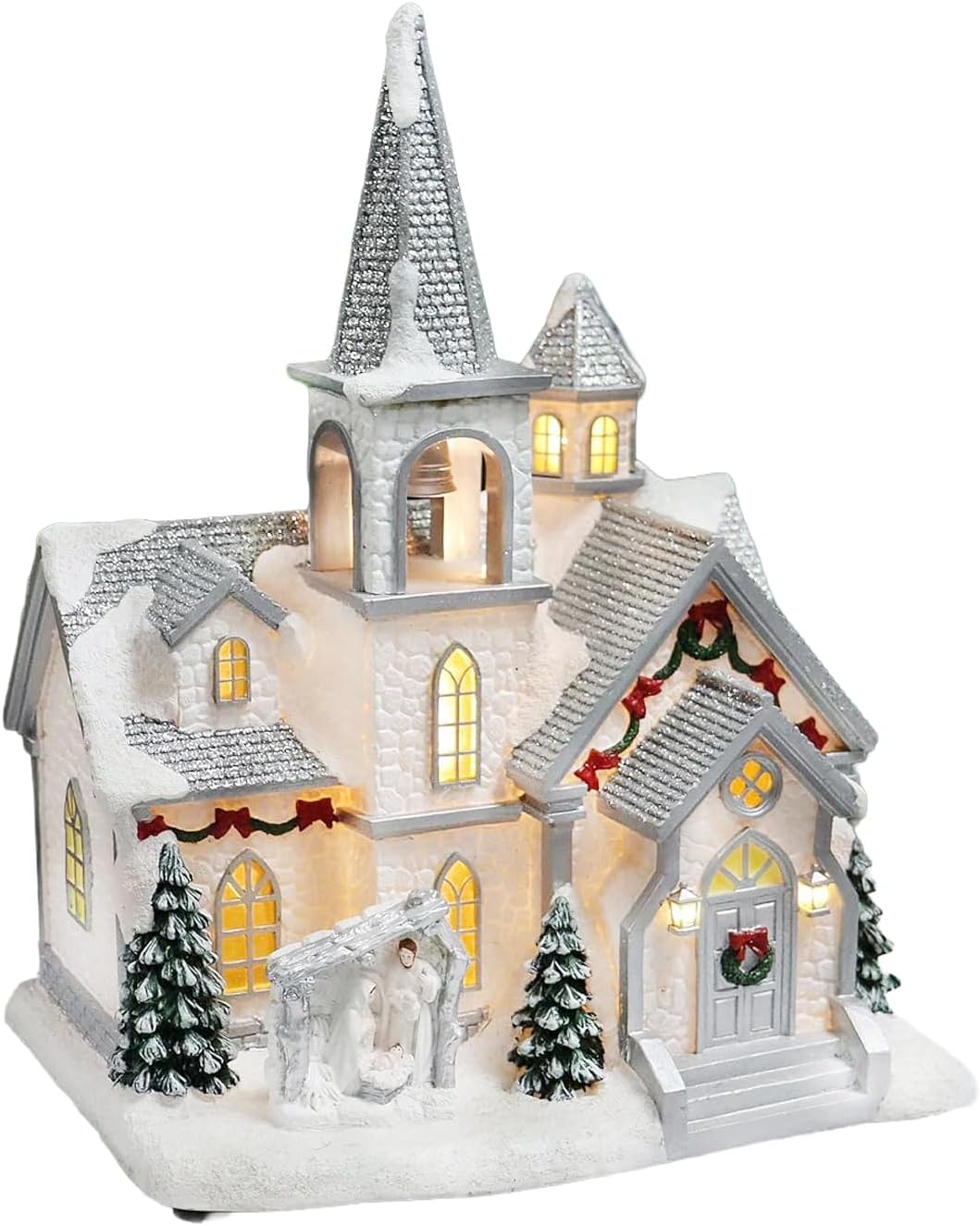 Moments In Time Lighted Musical Church - 11.7” Hand-Painted Christmas Village House | LED Décor Gift