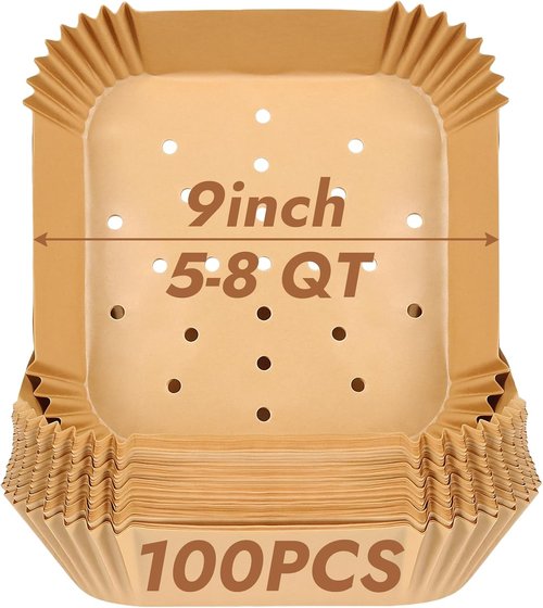 BYKITCHEN Perforated Air Fryer Liners - 100PCS 9-Inch Disposable Parchment Paper for Ninja, Chefman, Instant Vortex & Cosori