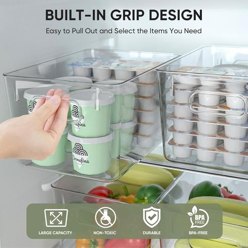 BALEINE Clear Plastic Storage Bins - BPA-Free Stackable Organizers for Kitchen & Bathroom | 6-Pack, 9.5x5.5x4.5