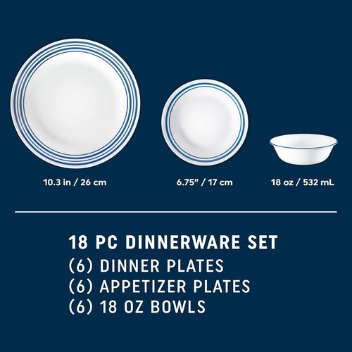 Corelle Vitrelle 18-Piece Dinnerware Set - Service for 6 | Triple-Layer Chip & Crack Resistant, Laila Design