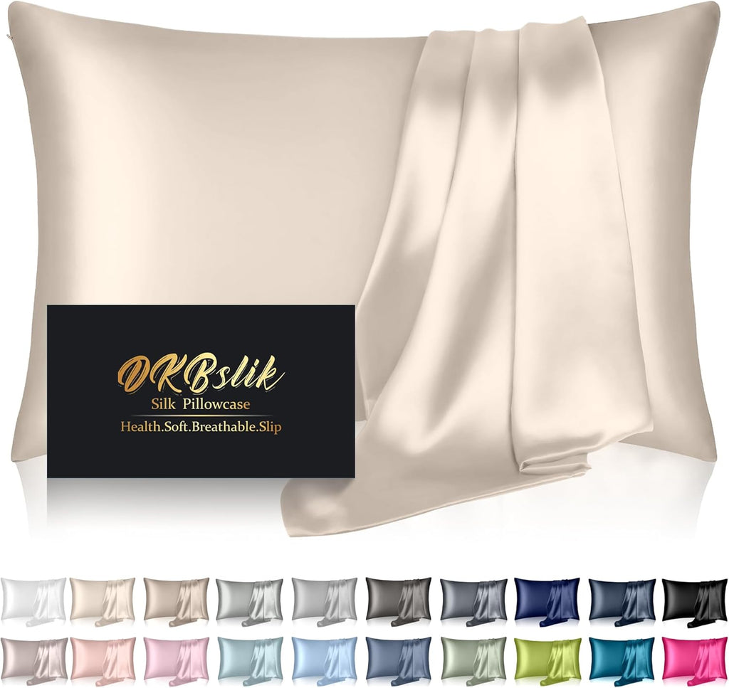 Skiennix Mulberry Silk Pillowcase - Anti-Acne Cooling Beauty Sleep | Standard Size, Beige