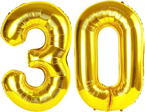 Gold Number 30 Balloon - 40 Inch Golden Birthday Decoration for 30th Celebration | Party Supplies