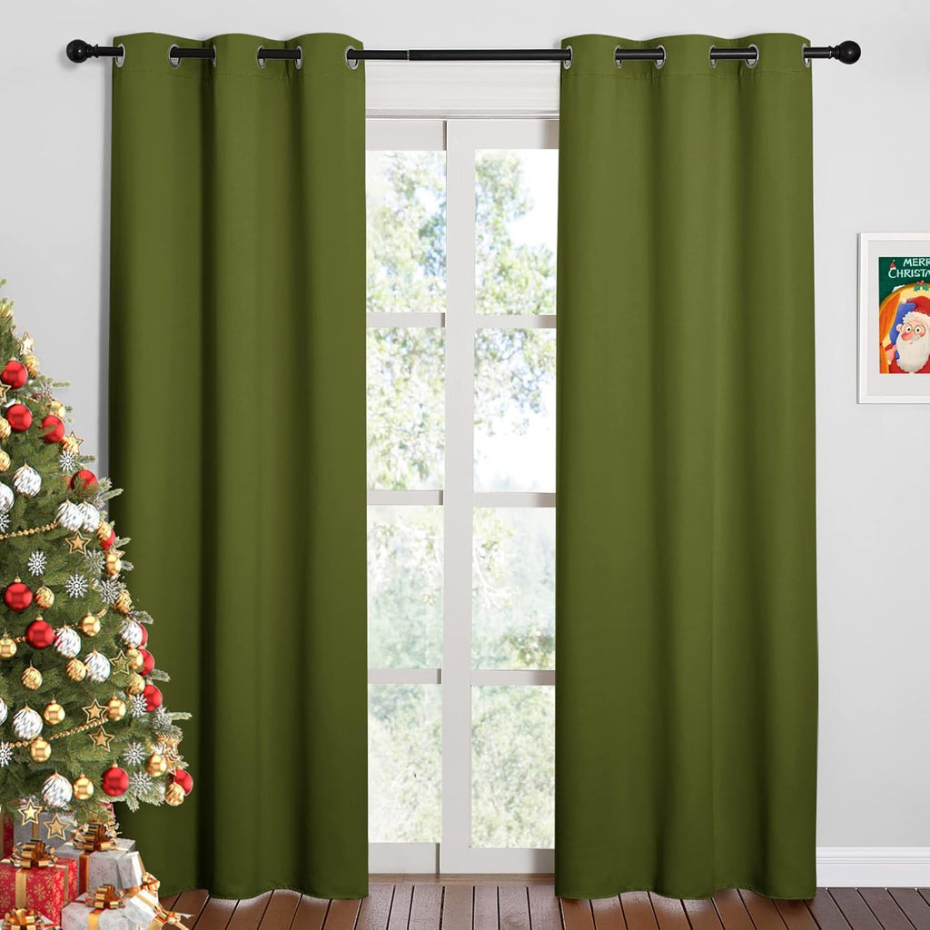 NICETOWN Blackout Curtains - Thermal Insulated Grommet Drapes for Living Room | Olive Green, 42 x 84 Inches