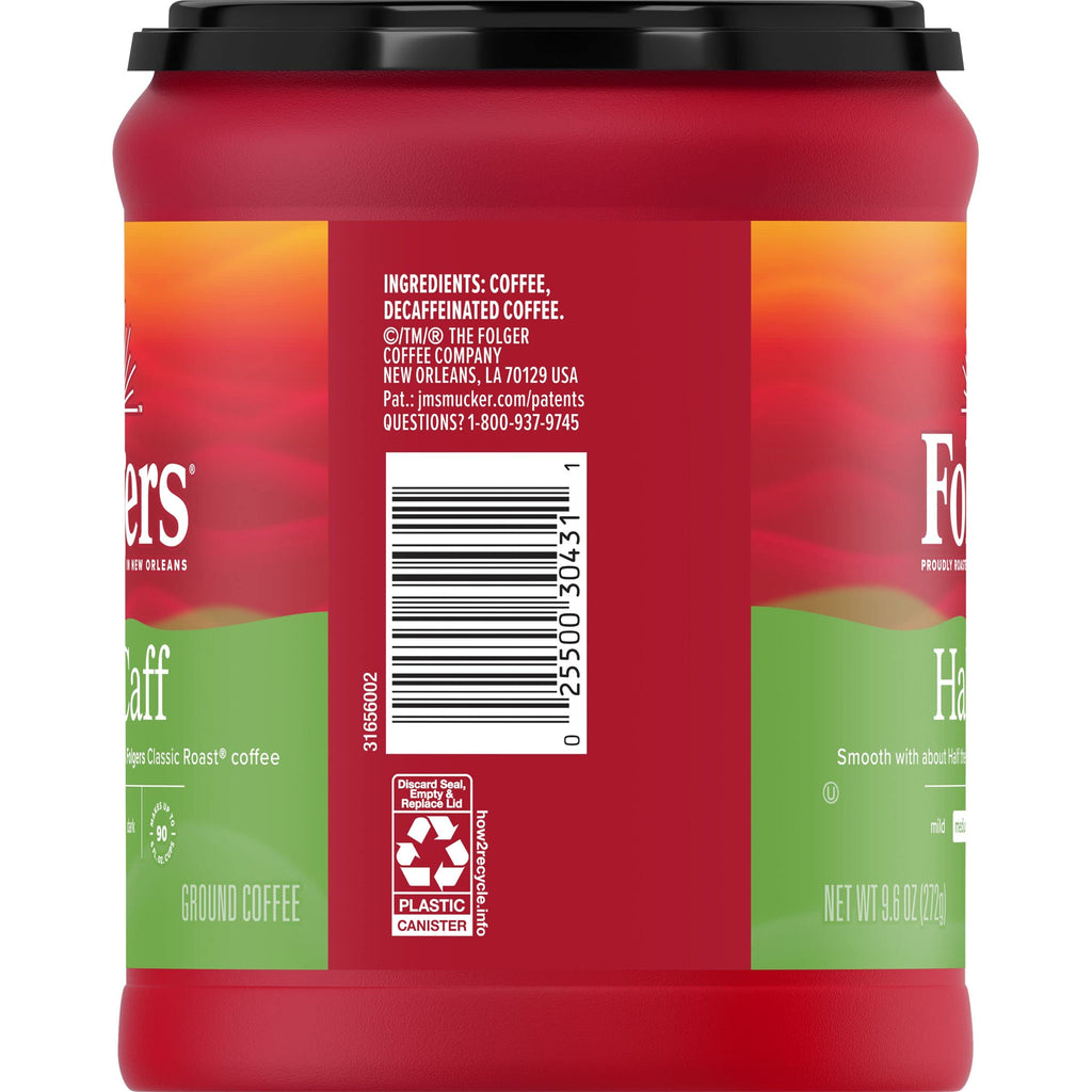 Folgers Half Caff Ground Coffee, Medium Roast, 9.6 Ounce