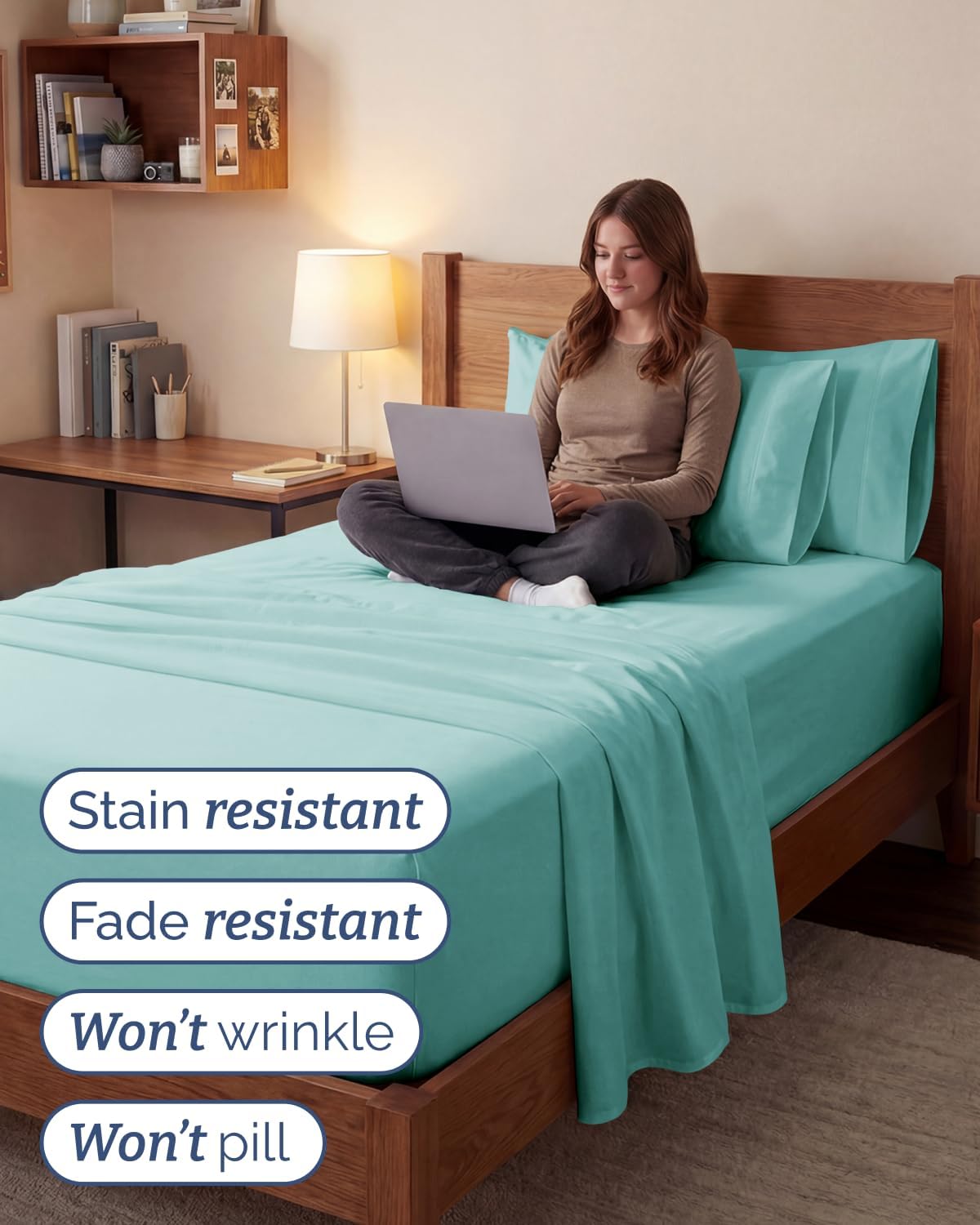 Skiennix Extra Deep Twin XL Sheet Set - 4 Piece Breathable Cooling Sheets - Luxury Hotel Bedding - Soft, Wrinkle-Free Spa Blue