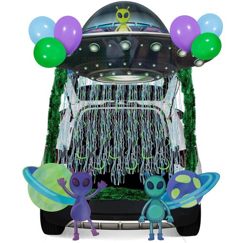 JOYIN Halloween UFO Aliens Trunk Or Treat Car Decorations Kit for SUV Outdoor Indoor Decor Planets, Haunted House Archway Garage Lawn Balloons, Streamer Tinsels Strips
