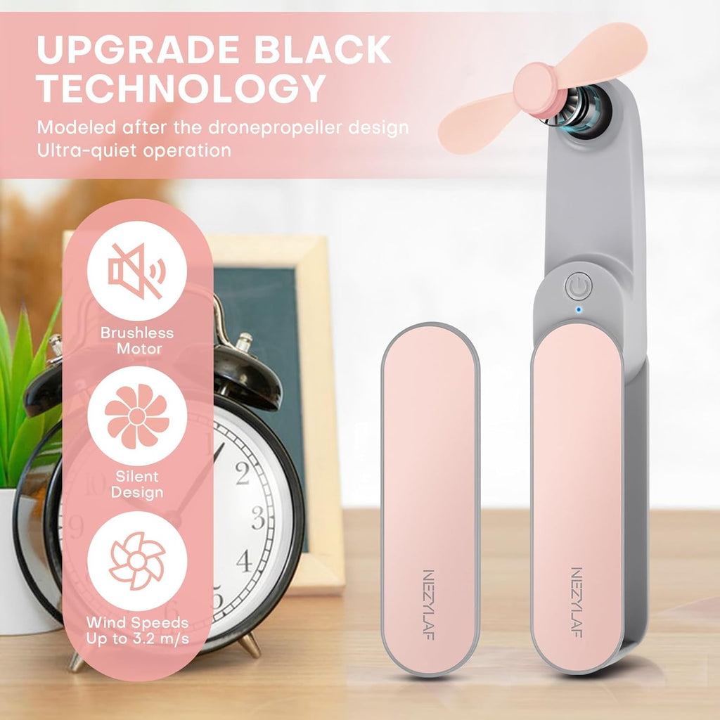 Nezylaf Portable Mini Handheld Fan - Rechargeable Personal Fan for 9-15 Hours | Perfect for Travel & Beach