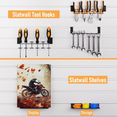 INCLY 30PCS Slatwall Accessories Set - Heavy Duty Hooks, Baskets, Shelves & Bins for Organized Garage Display
