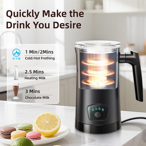AGORVIO Milk Frother, 4-in-1 Electric Milk Steamer, Hot and Cold Foam Maker, 1 min Fast Frothing, 11.8 oz/350 ml Milk Warmer, Frother for Coffee Latte, Cappuccino, Temperature Control, Auto Shut-Off