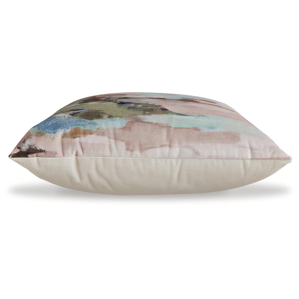 Signature Design by Ashley Lauretwood Contemporary Machine Washable Astract Watercolor Design Accent Pillow with Zipper Closure, Pink & Green
