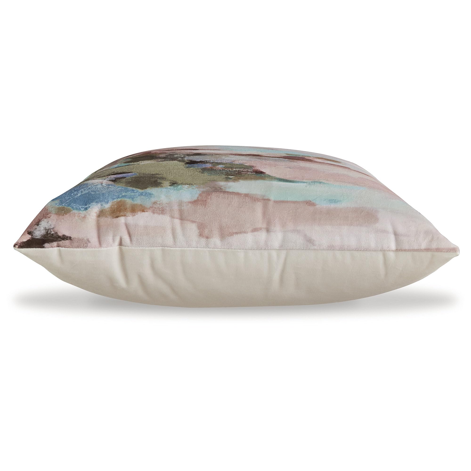 Signature Design by Ashley Lauretwood Contemporary Machine Washable Astract Watercolor Design Accent Pillow with Zipper Closure, Pink & Green