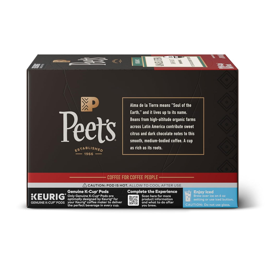Peet's Coffee Organic Dark Roast K-Cup Pods - 100% Arabica, Alma de la Tierra, 60 Count (6 Boxes of 10 Pods)