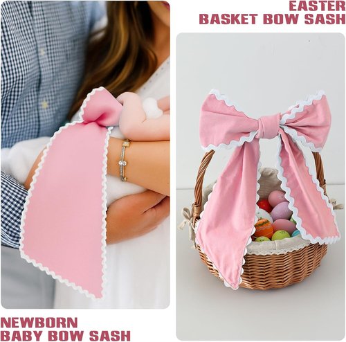 DYSHAYEN Wreath Sash - Canvas RIC Rac Trim for Front Door | Indoor & Outdoor Decor (Pink-White)