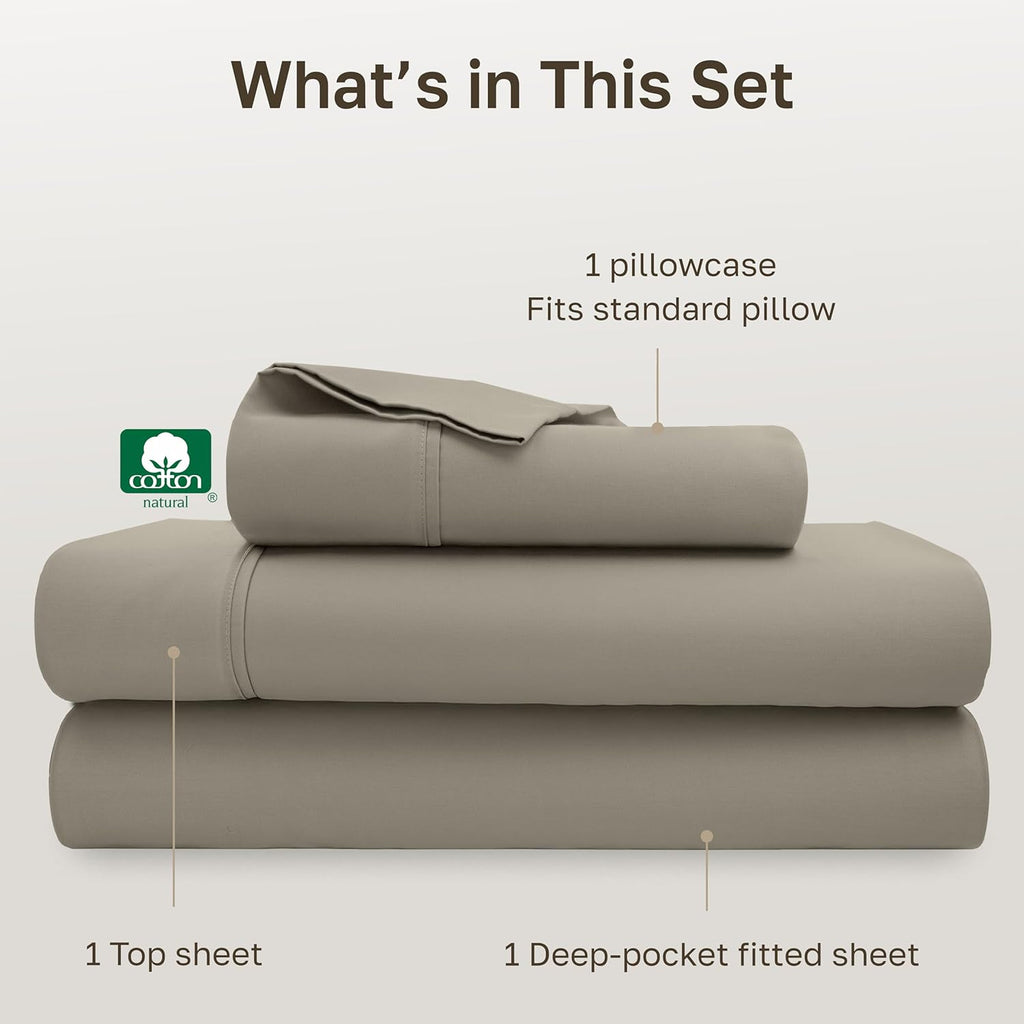 California Design Den Twin XL Bed Sheets Set - 100% Cotton, 400 Thread Count, Silky Smooth Sateen - Taupe