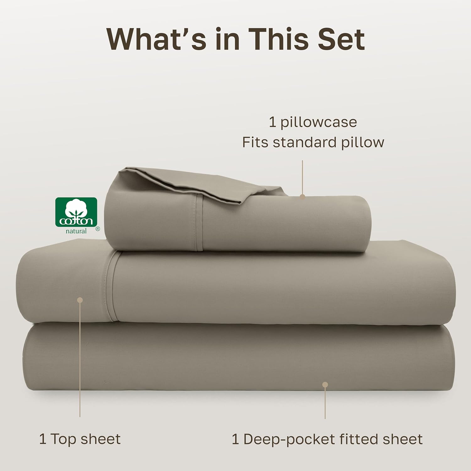 California Design Den Twin XL Bed Sheets Set - 100% Cotton, 400 Thread Count, Silky Smooth Sateen - Taupe