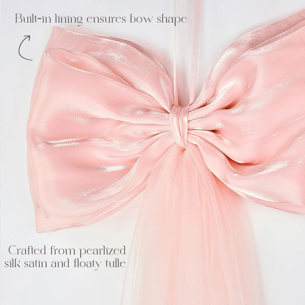 Skiennix 13Pcs Large Pink Pearl Silk Satin Bow Set - 17x55 Inch Giant Bow & 12 Small Satin Bows for DIY Decor