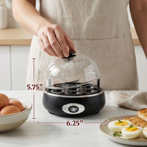 Elite Gourmet Rapid Egg Cooker - 7 Egg Capacity, Auto Shut-Off, Includes Recipe Booklet | Charcoal Grey