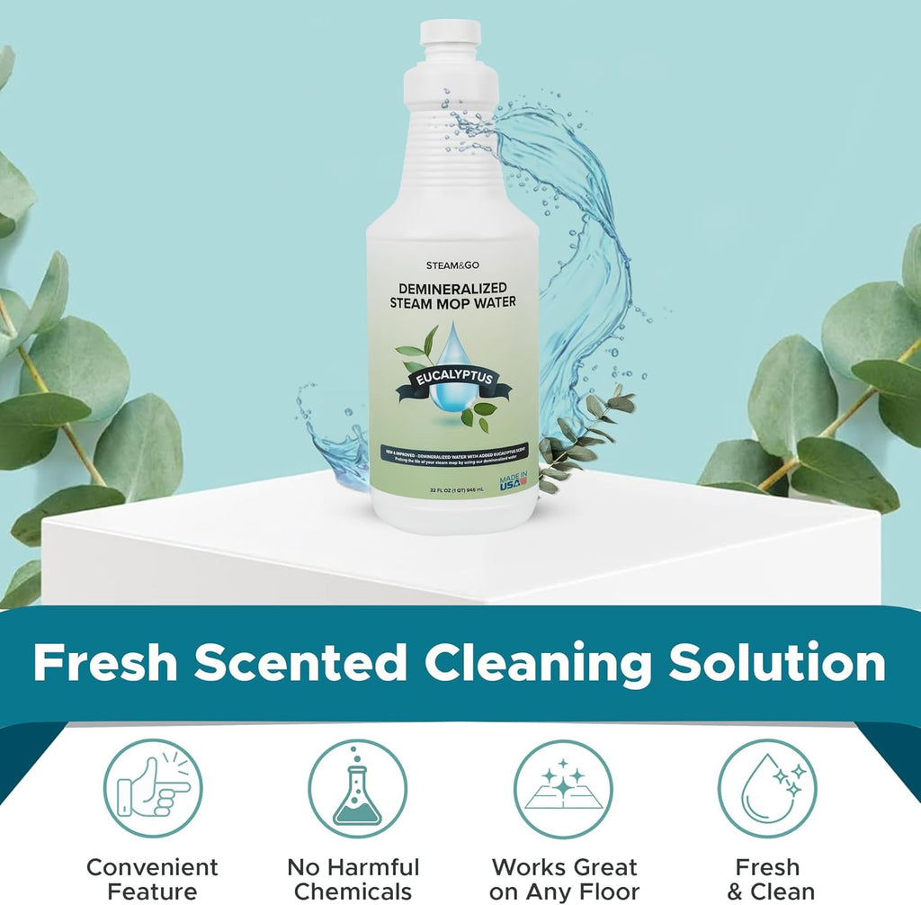 Steam & Go Demineralized Water - Eucalyptus Mint Multi-Surface Cleaner | 32 oz Ready-to-Use Solution