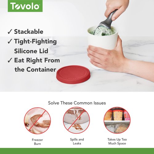 Tovolo 1 Quart Ice Cream Containers with Lid for Homemade Ice Cream Toppings Supplies, Air Tight Silicone Lid Reuseable Ice Cream Storage for Freezer Dishwasher Safe Frozen Treat Tub, Cayenne Red