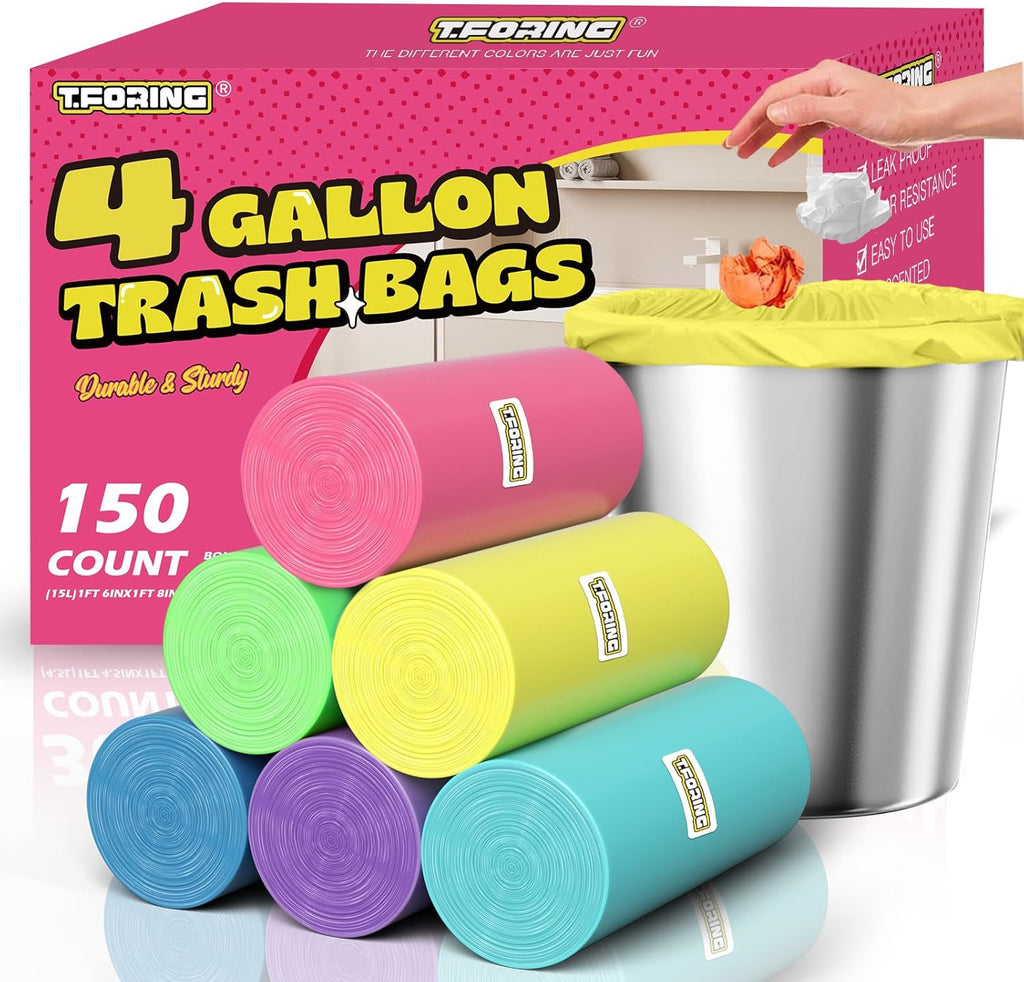 Skiennix 150 Count Small Trash Bags - Unscented Leak-Proof Colored Bathroom Liners | 4 Gallon, 15 Liter