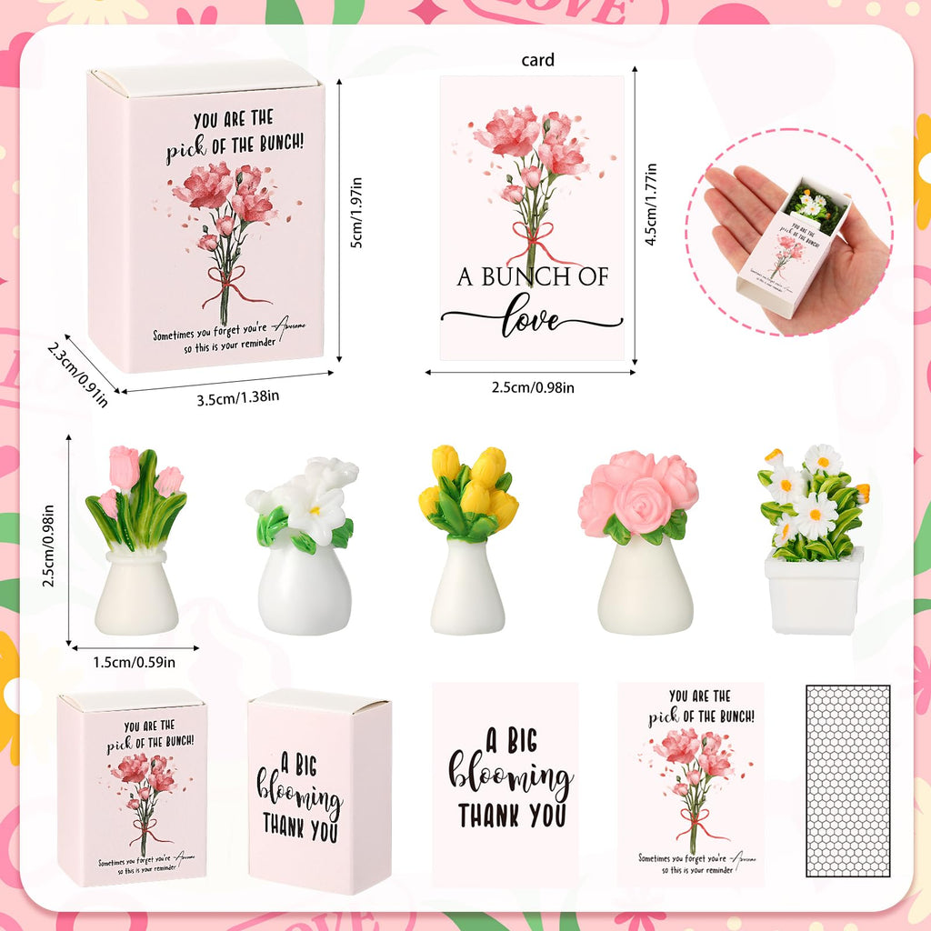 VioraWhite 36 Sets Thank You Gifts for Women Bulk Mini Tiny Flowers with Flowerpot Vase Box Motivational Office Desk Decor Employee Appreciation Gifts for Mothers Day Teacher Office Staff Team