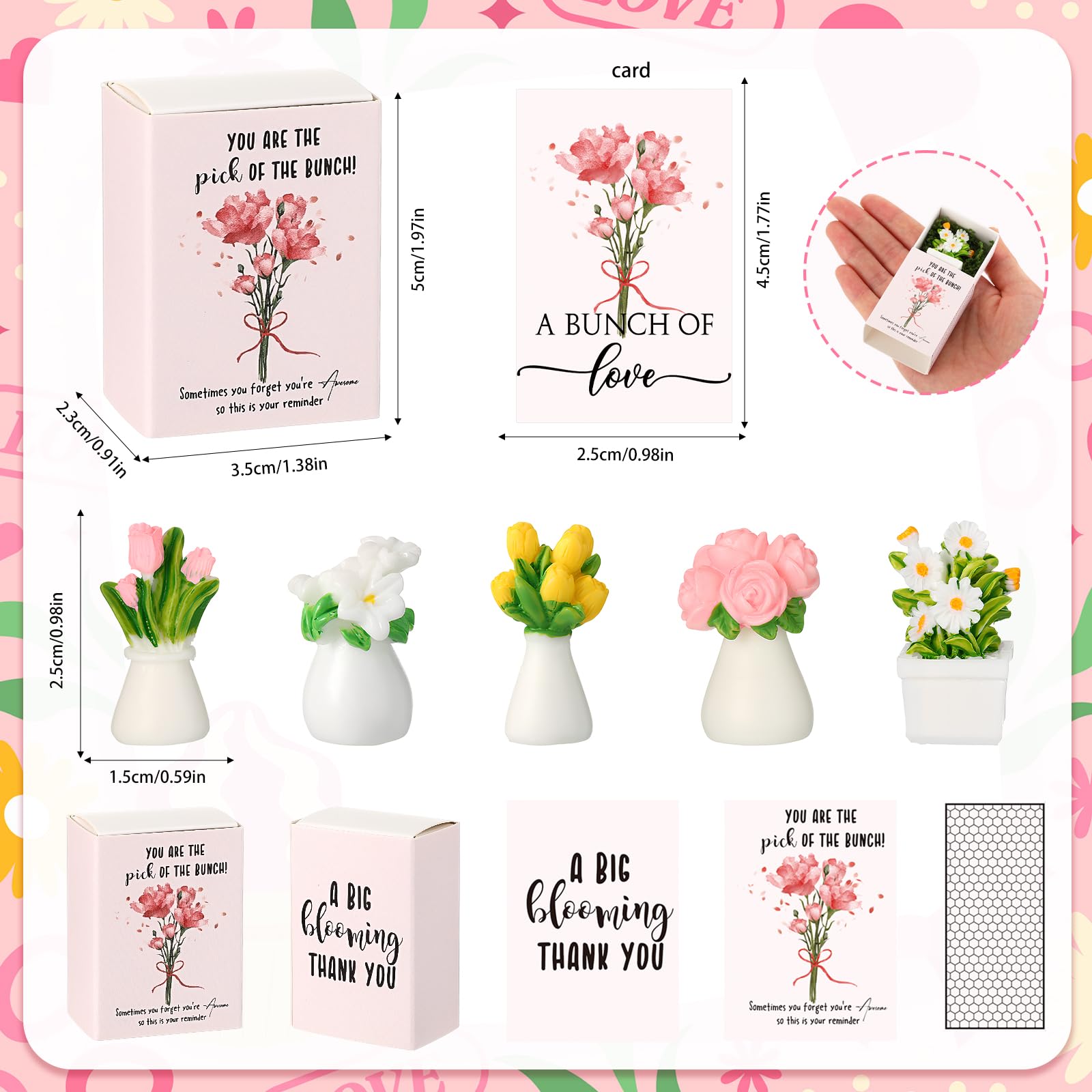 VioraWhite 36 Sets Thank You Gifts for Women Bulk Mini Tiny Flowers with Flowerpot Vase Box Motivational Office Desk Decor Employee Appreciation Gifts for Mothers Day Teacher Office Staff Team