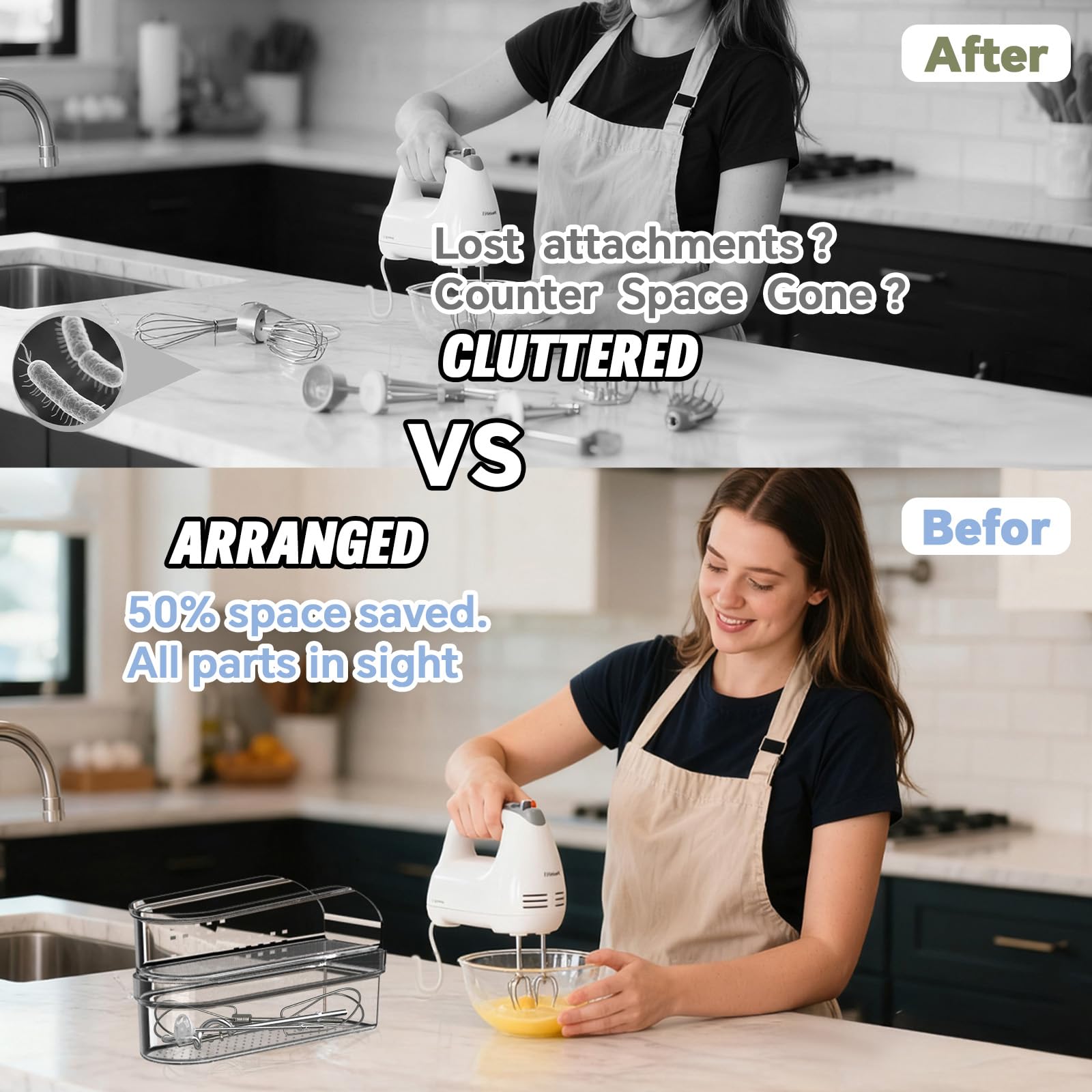 Hand Mixer Storage Case for KitchenAid KHM5/KHM6/KHM7/KHM9 Series Ultra Power Speed Hand Mixers, Double layer Crylic Transparent Storage Box (Hand Mixer Not Included) (Storage Case)