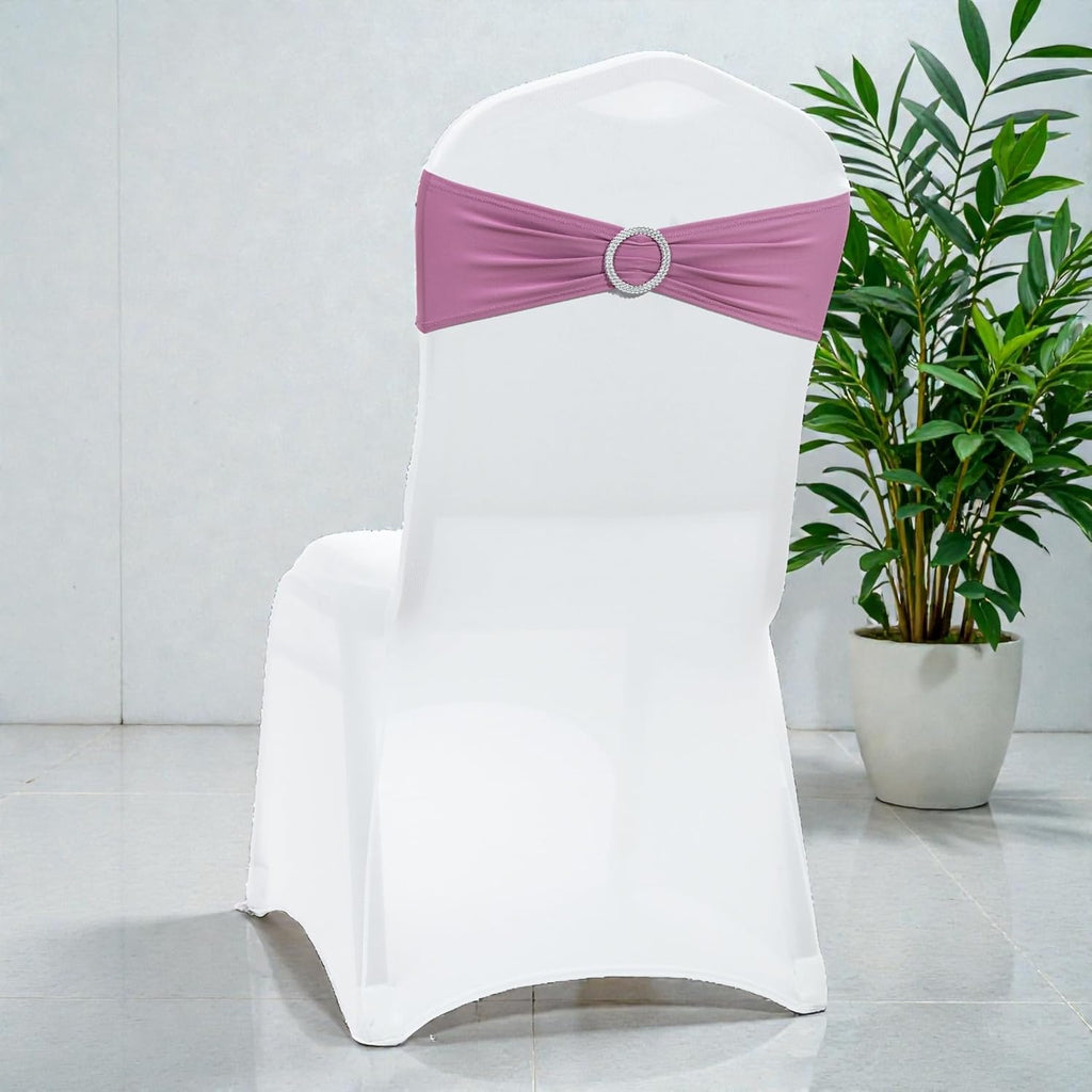 MDS Spandex Chair Sashes - Premium Stretch Covers with Buckle Slider | Pack of 10 - Dusty Pink