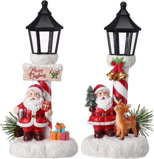 **Regine Switzerland Christmas Light Table Decorations - 2 Pack Red Cardinal LED Lamppost Statues for Holiday Home Decor**