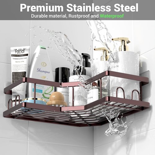 AKTECKE Corner Shower Caddy Organizer - Adhesive No-Drill Rack for Bathtub | 3-Pack Rustproof Shelves