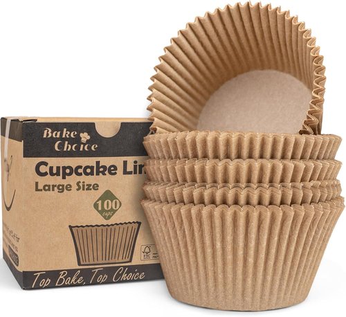 Bake Choice Jumbo Cupcake Liners - 100 Unbleached Greaseproof Parchment Paper Wrappers for Parties & Events